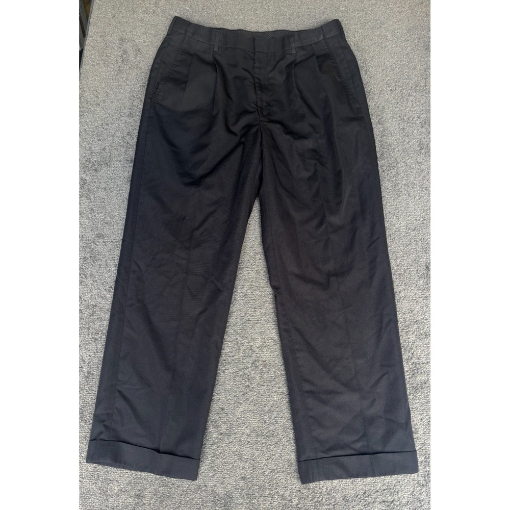 Haggar Dress Pants Men's 34‎ X 30 Black Polyester Zip Fly Slash Pockets Classic